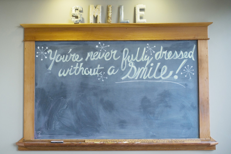 Chalkboard Reading "You're never fully dressed without a smile!"